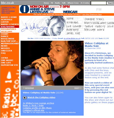 Coldplay on Radio 1 Online